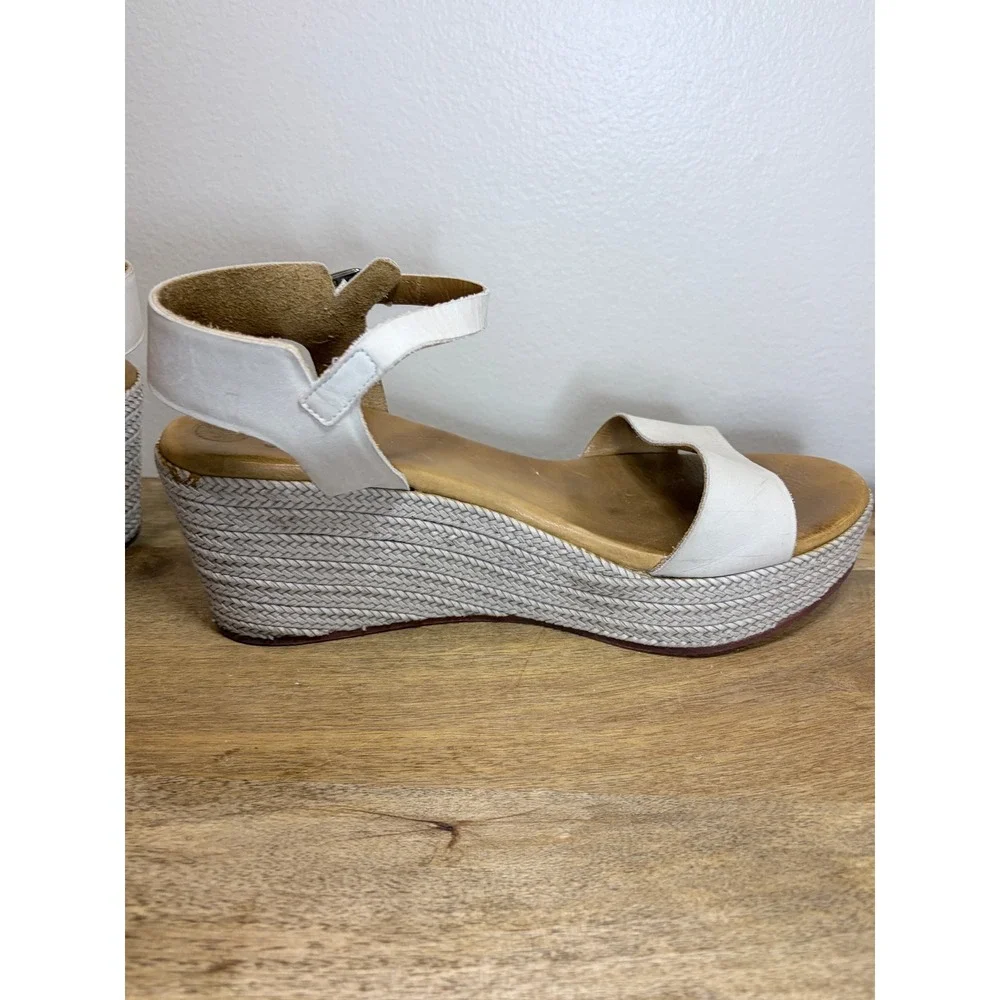 Coclico White Leather Woven Platform Wedge Sandals Ankle Strap EU 39